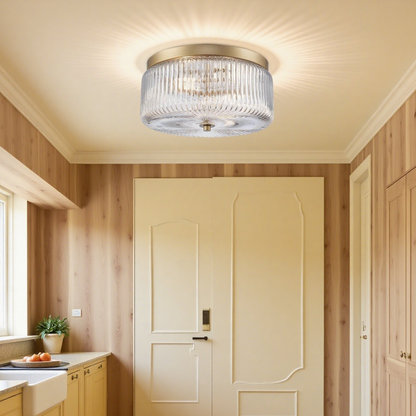 Pax Farmhouse Ribbed Glass Round Flush Mount Ceiling Light
