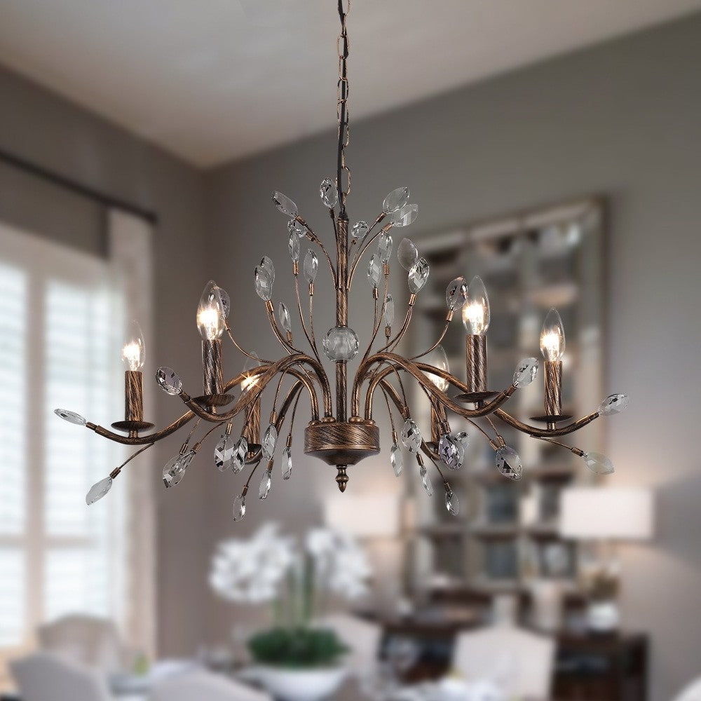 Thadder French Country 9 Light Bronze Crystal Chandelier