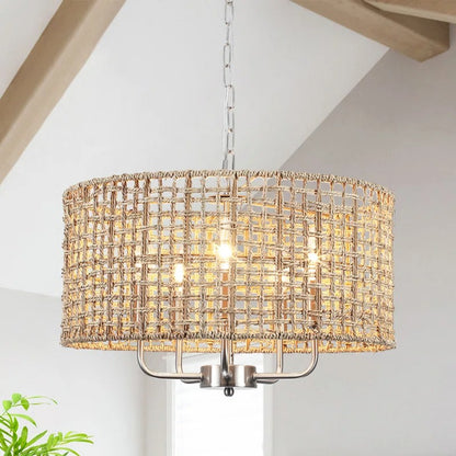 Arlo Bohemian 5 Light Natural Rattan Drum Chandelier