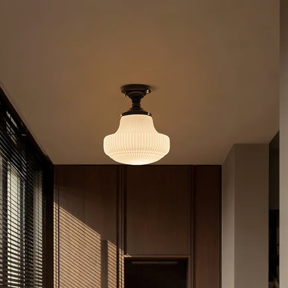 Iveria Striped Milk Glass Schoolhouse Flush Mount Ceiling Light