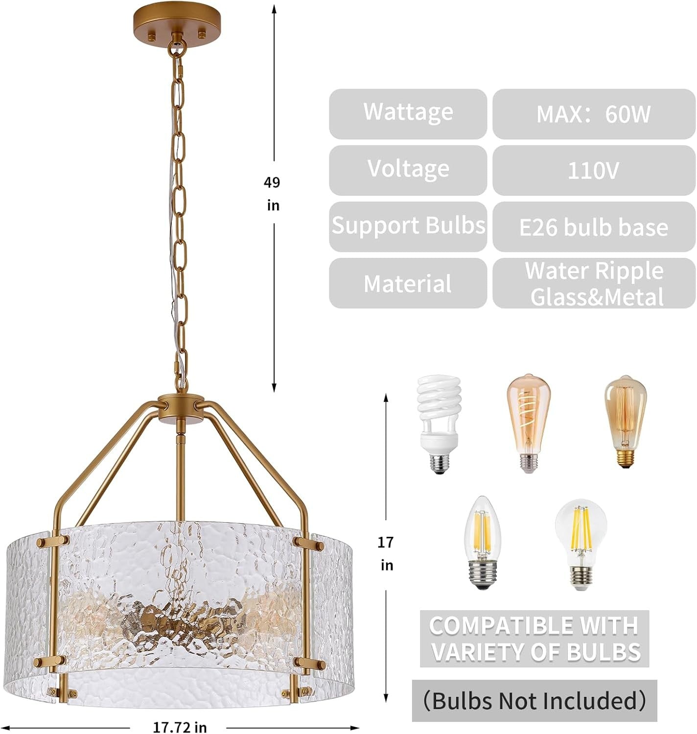 Elys Modern Water Corrugated Glass Drum Shade Pendant Light