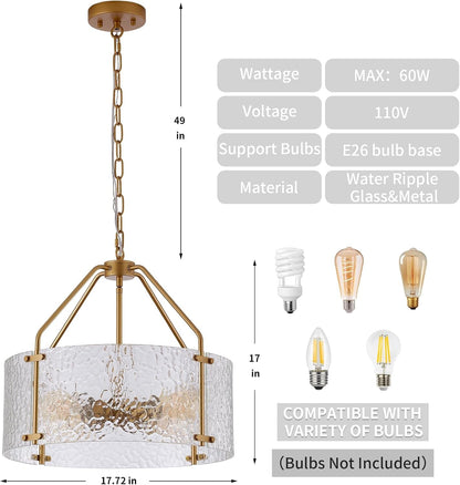 Elys Modern Water Corrugated Glass Drum Shade Pendant Light