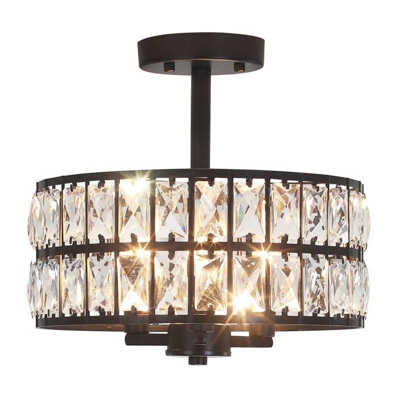 Parnika Luxury Carved Crystal Drum Semi Flush Chandelier