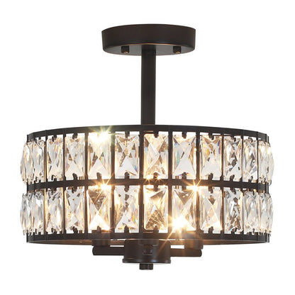 Parnika Luxury Carved Crystal Drum Semi Flush Chandelier