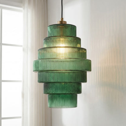 Kaelyn Bottle Shade Stained Striped Glass Pendant Light