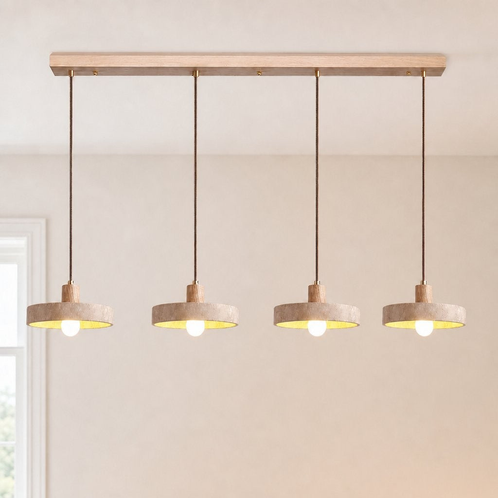 Harlow Wabi-Sabi Travertine & Wood Circular Pendant Light