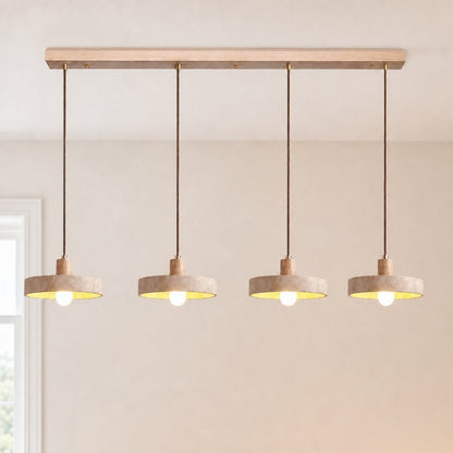 Harlow Wabi-Sabi Travertine & Wood Circular Pendant Light