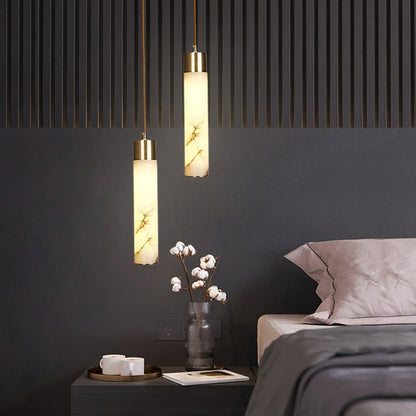 Odalys Luxurious Cylindrical Alabaster Brass Pendant Light
