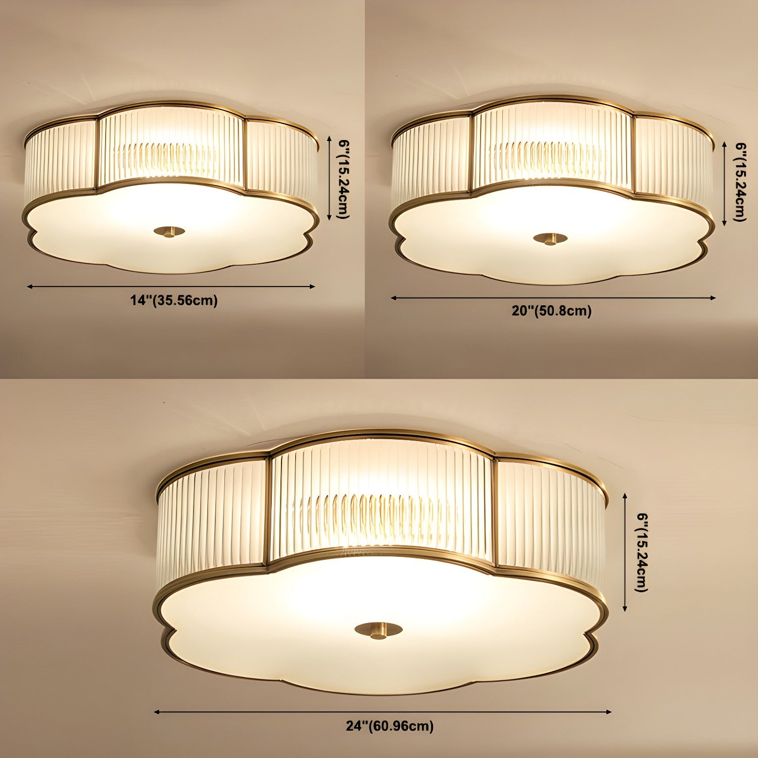 Marcela Traditional Brass Flower Ribbed Glass Ceiling Light