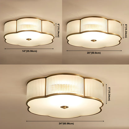 Marcela Traditional Brass Flower Ribbed Glass Ceiling Light