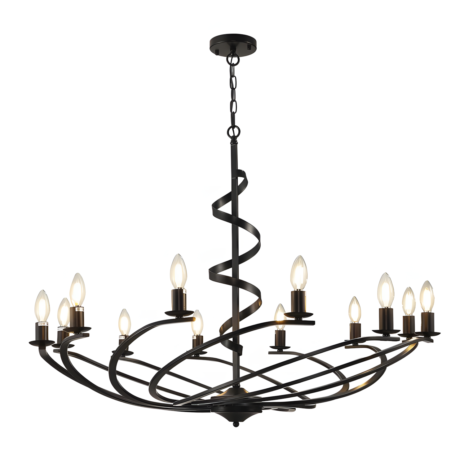 Clara Modern Matte Black Metal Spiral Chandelier