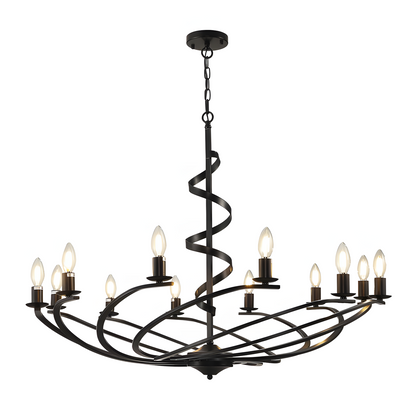 Clara Modern Matte Black Metal Spiral Chandelier
