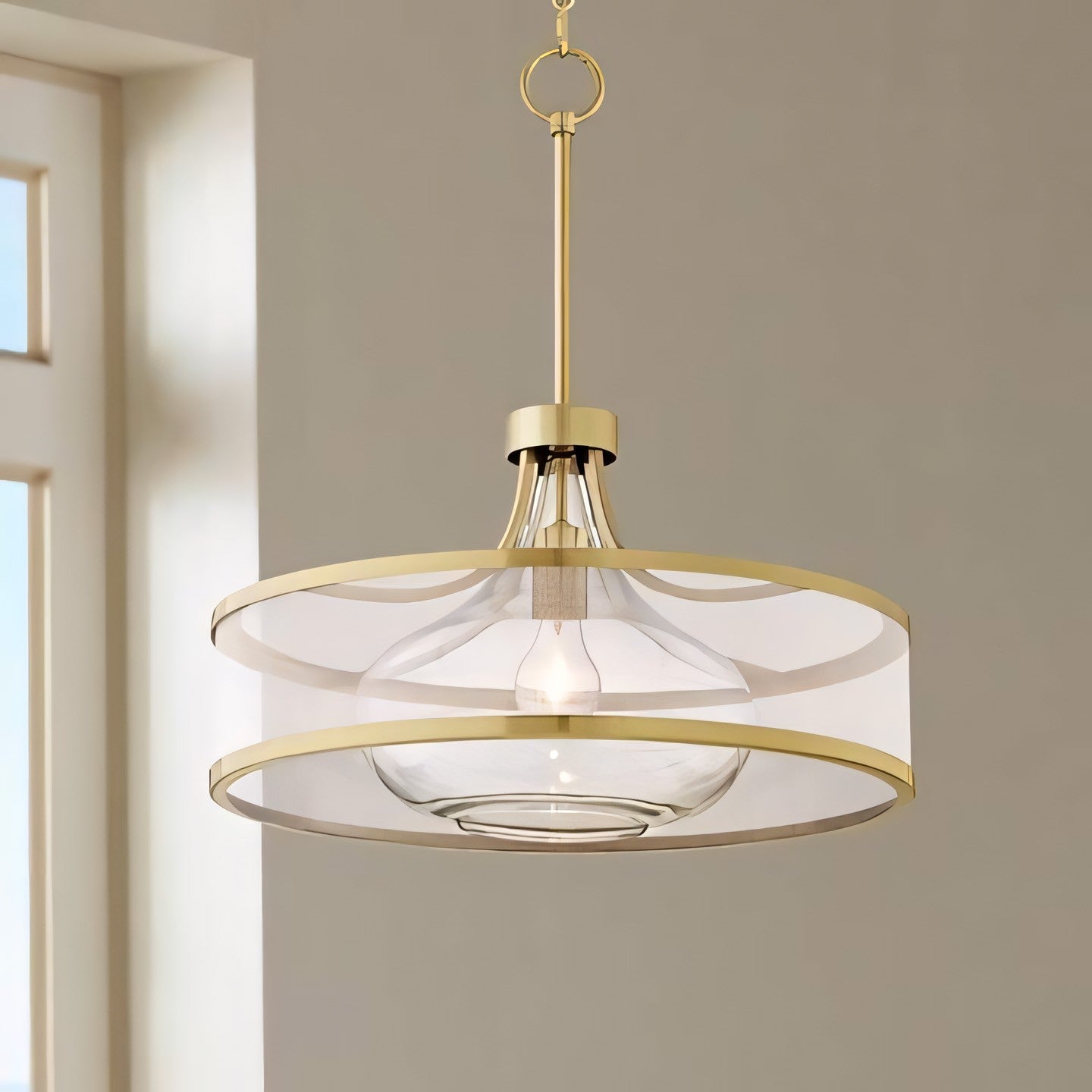 Myrith Antique Organza Glass Drum Shape Pendant Light