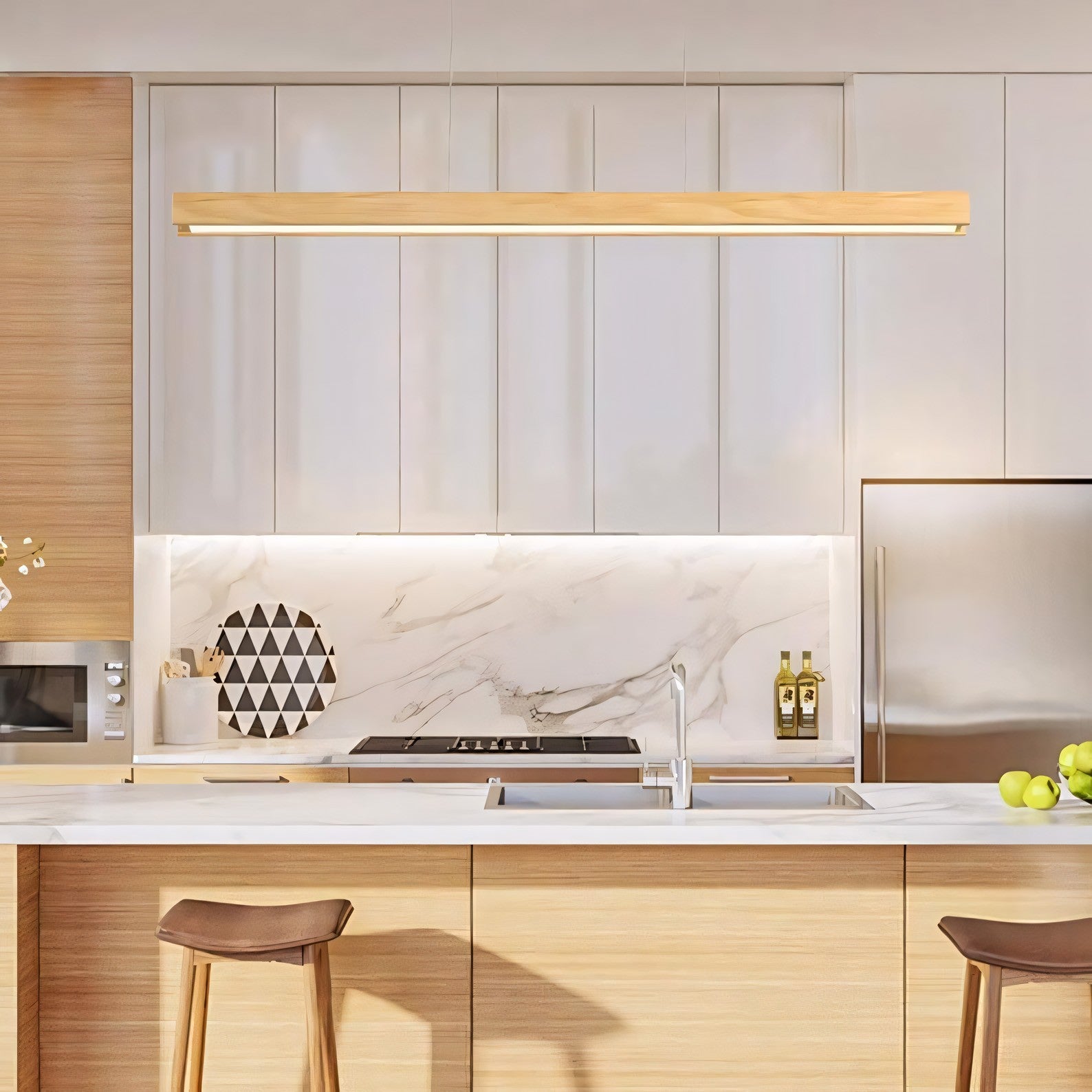 Quorix Log Style Wood Led Linear Pendant Light With Remote Control