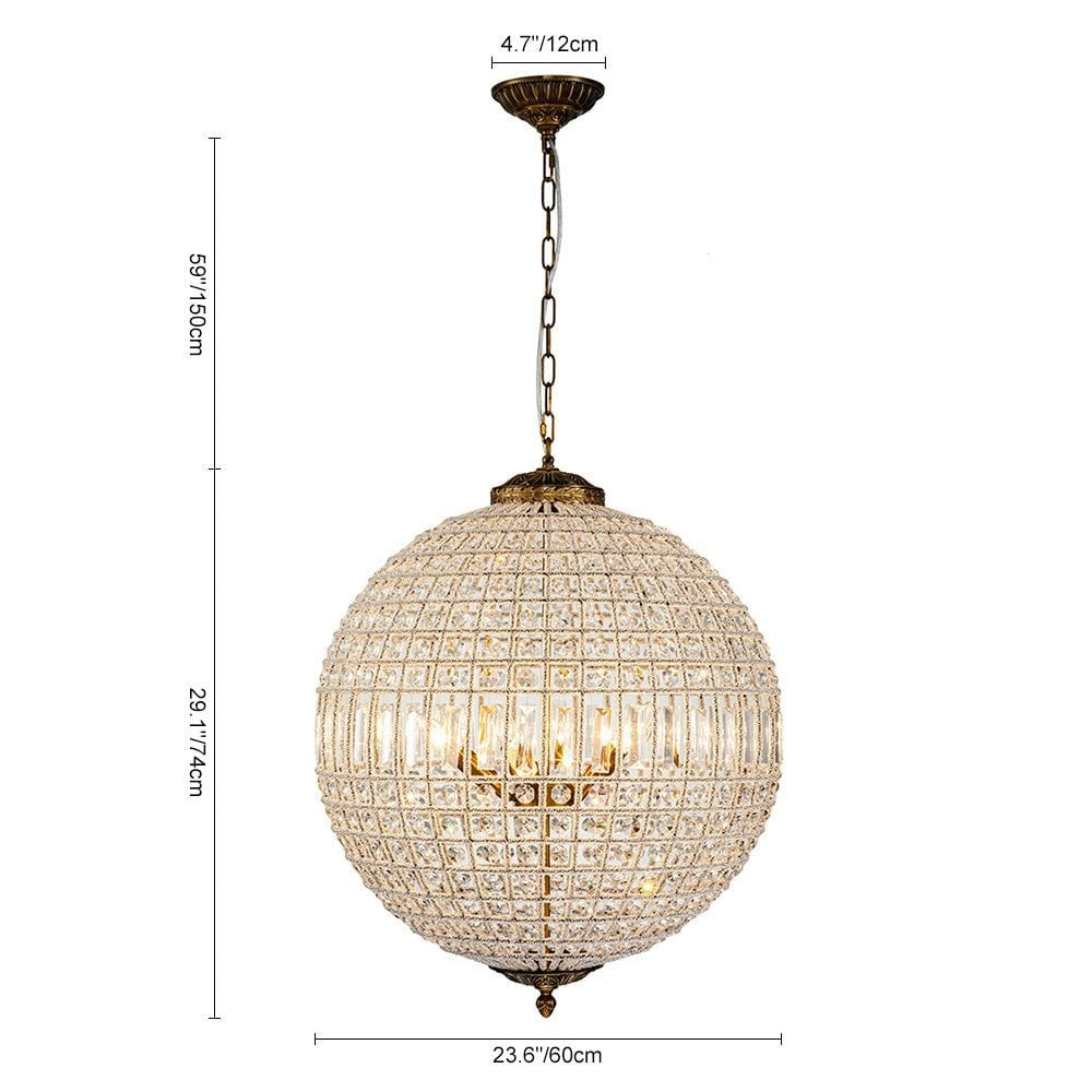 Dion Luxury French Antique Brass Crystal Globe Chandelier