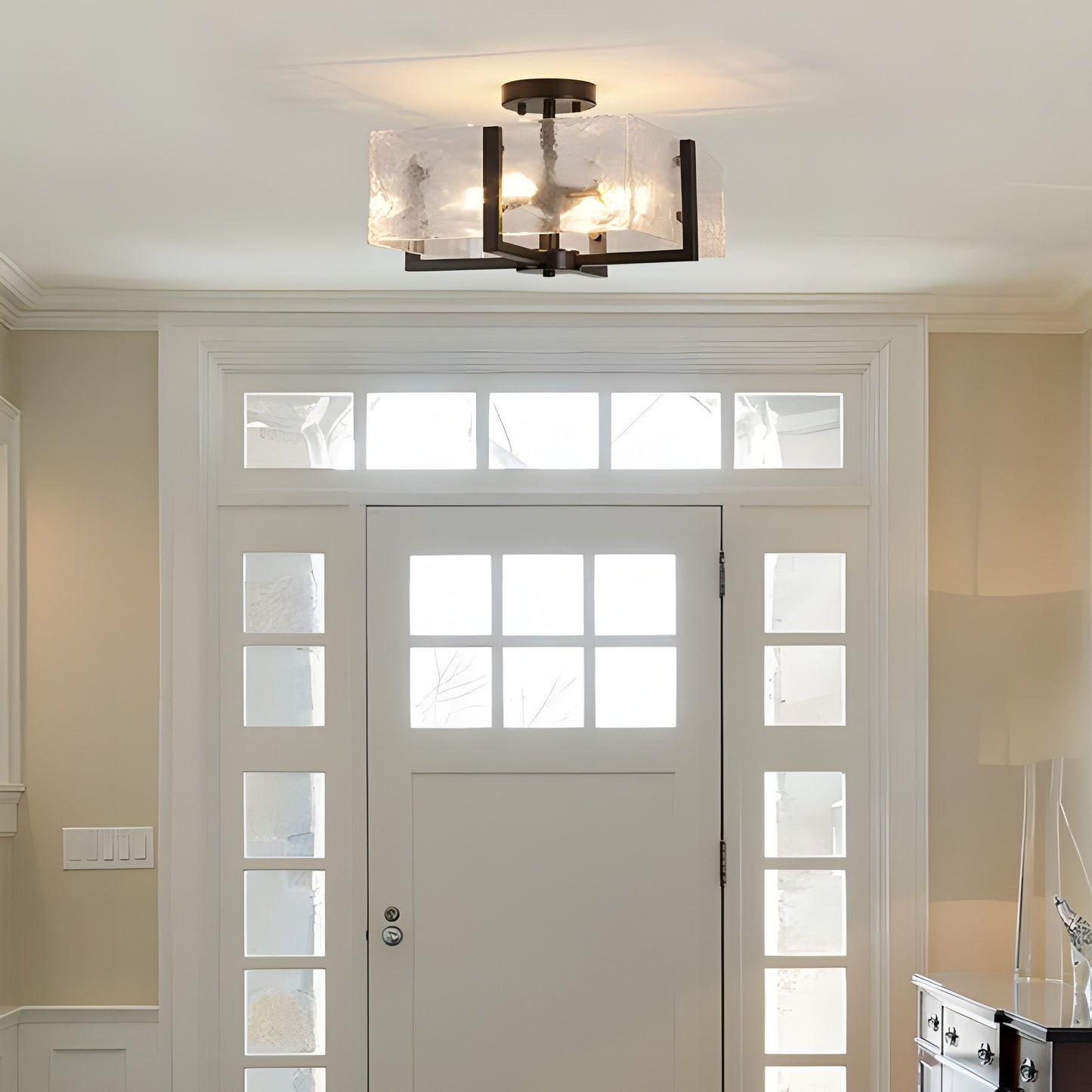 Coriander Black Rectangular Water Rippled Glass Ceiling Light