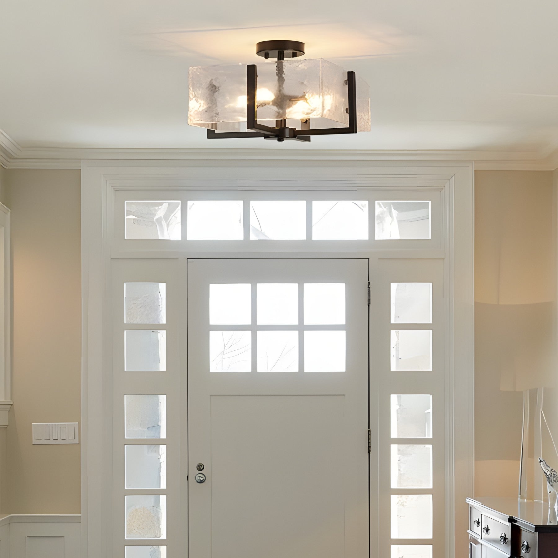 Coriander Black Rectangular Water Rippled Glass Ceiling Light