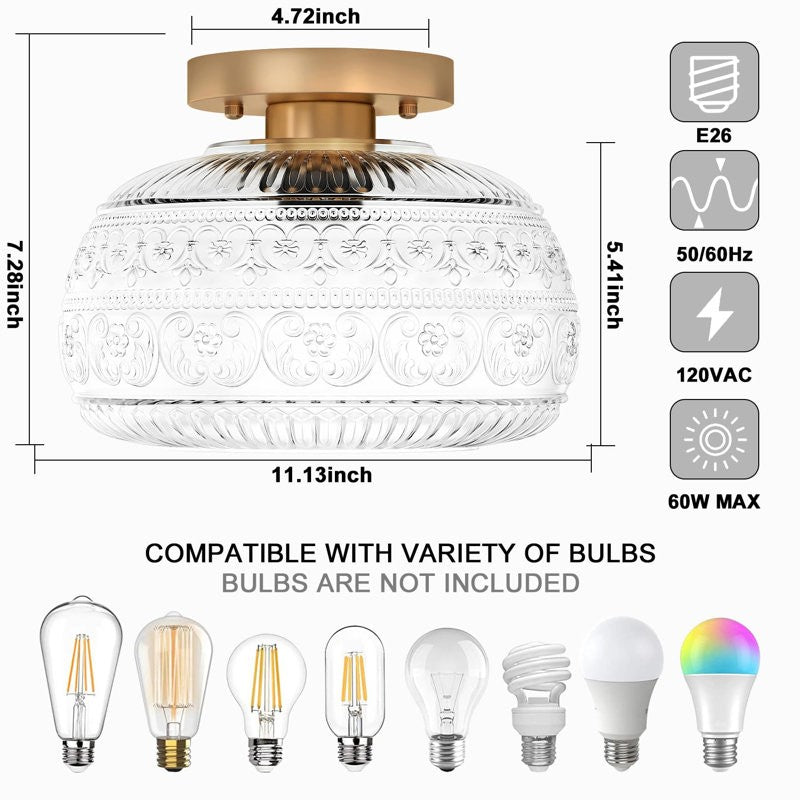 Ixionis Stained Engraved Pattern Glass Flush Mount Ceiling Light