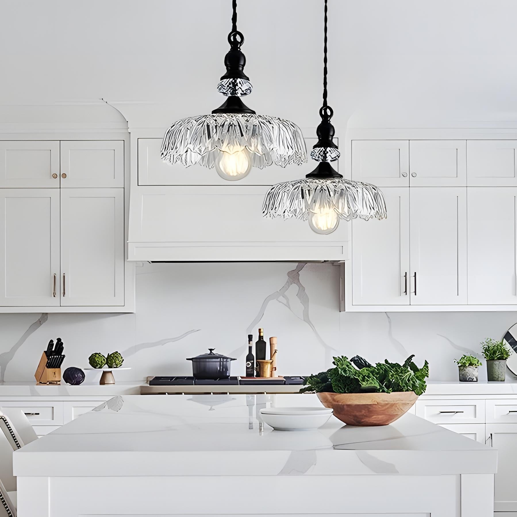 Jaime Antique Brass and Glass Flower Pendant Light