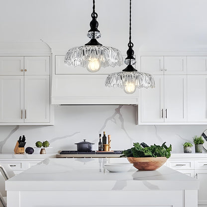 Jaime Antique Brass and Glass Flower Pendant Light