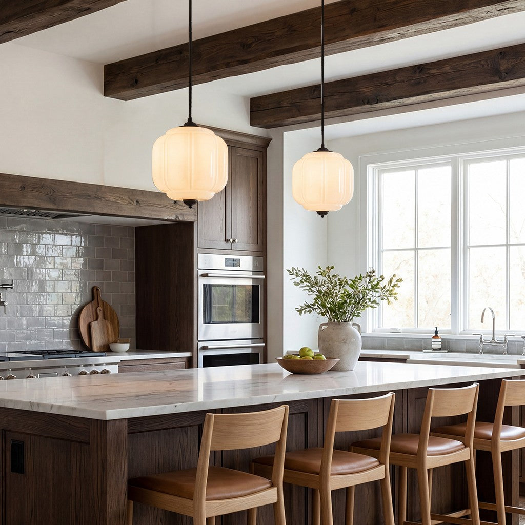 Cyrilith Vintage Milk Glass Oiled Brass Eloise Pendant light