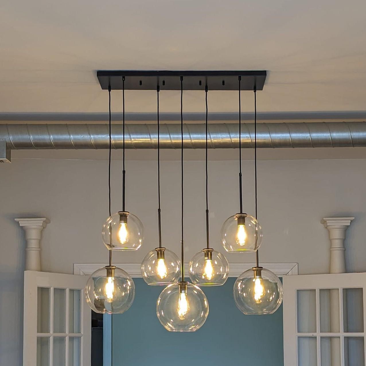 Kymar Mid Century 7-Lights Linear Cluster Globe Pendant Light