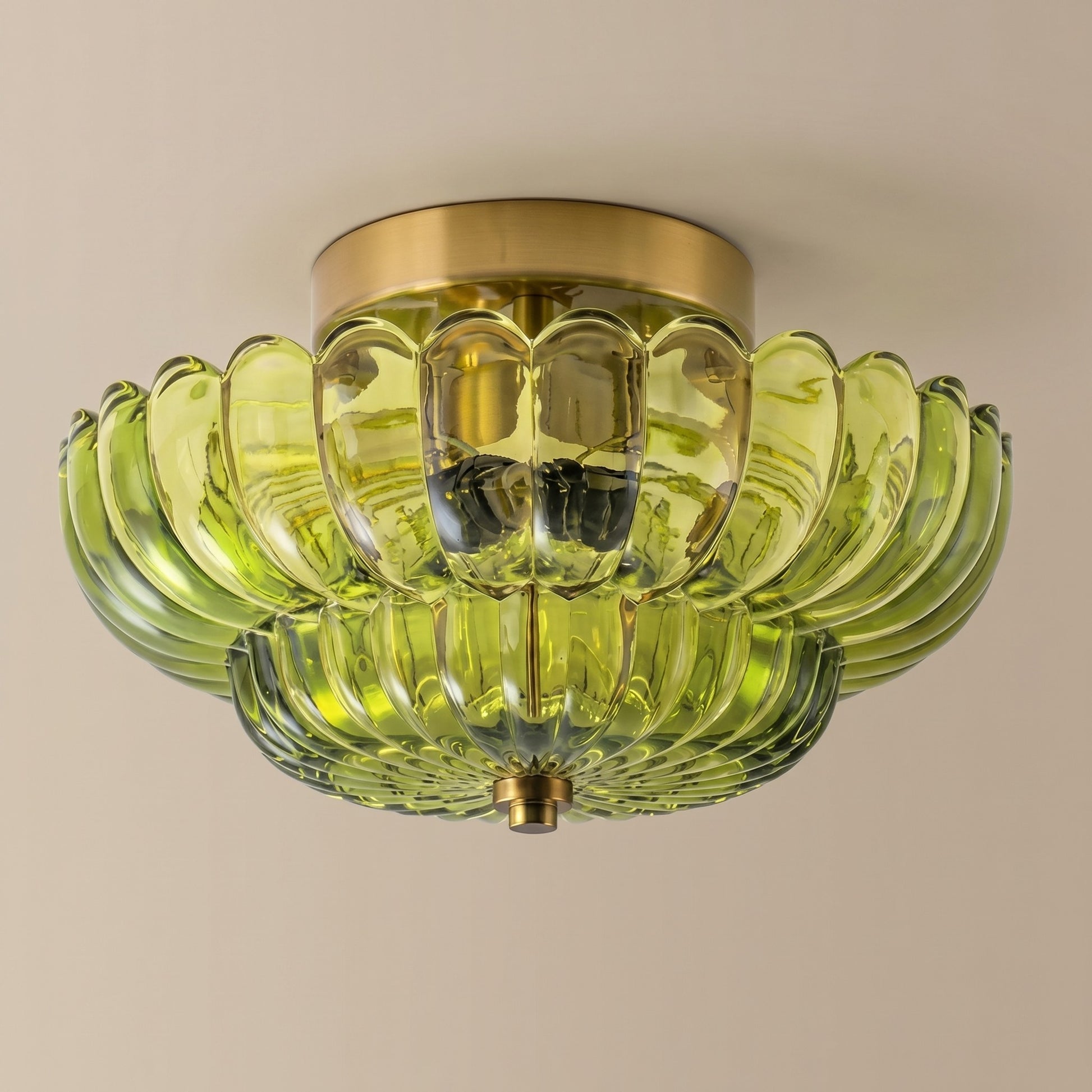 Raveena Vintage Amber Glass Semi Flush Mount Floral Ceiling Light