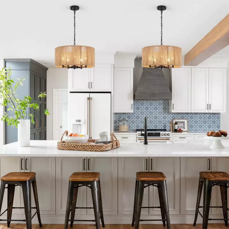 Haynes Rustic Rattan Dimmable Drum Pendant Light