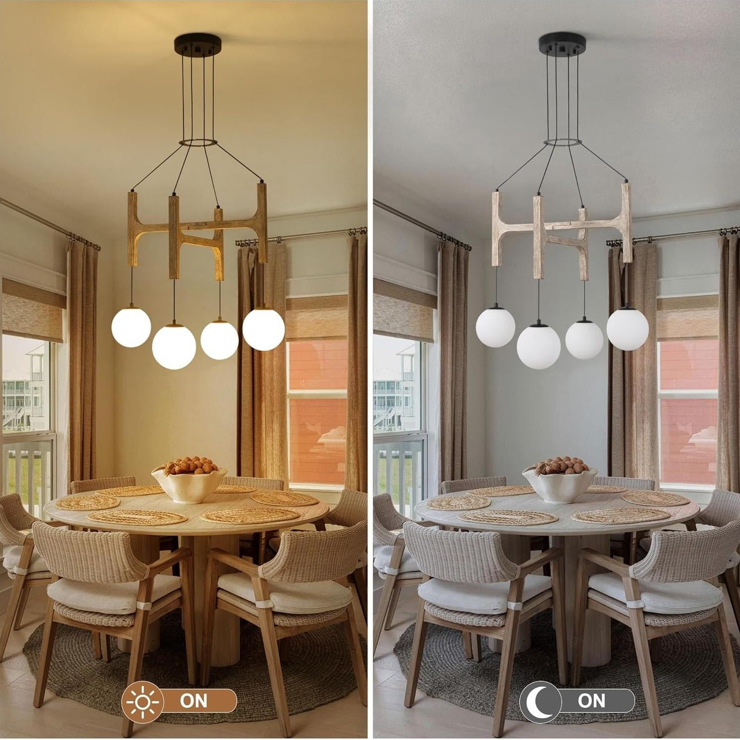 Astraea Farmhouse Wooden Branch Milk Glass Globe Chandelier