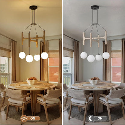 Astraea Farmhouse Wooden Branch Milk Glass Globe Chandelier