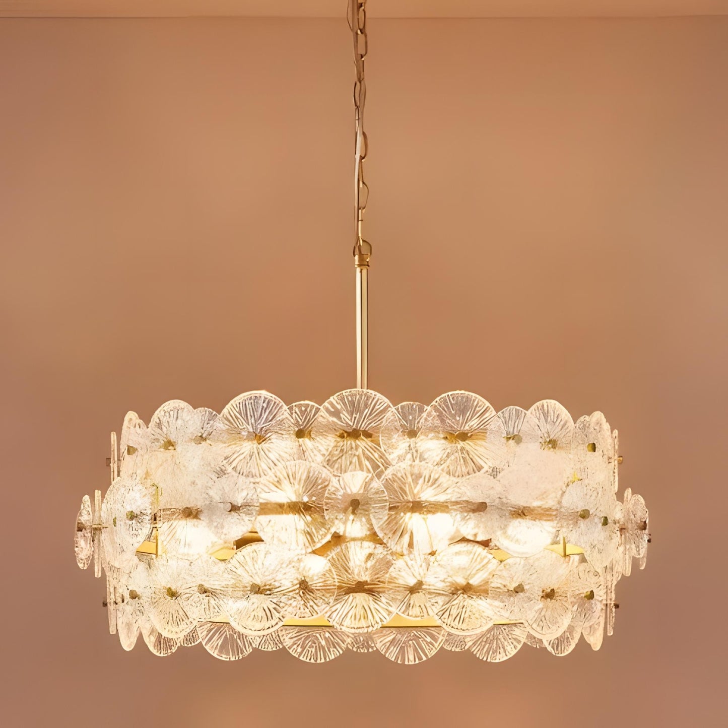 AuroraLux Gold-leaf Round Glass Chandelier