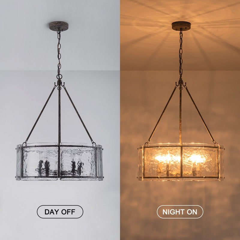 Coriander Farmhouse Water Ripple Glass Drum Chandelier