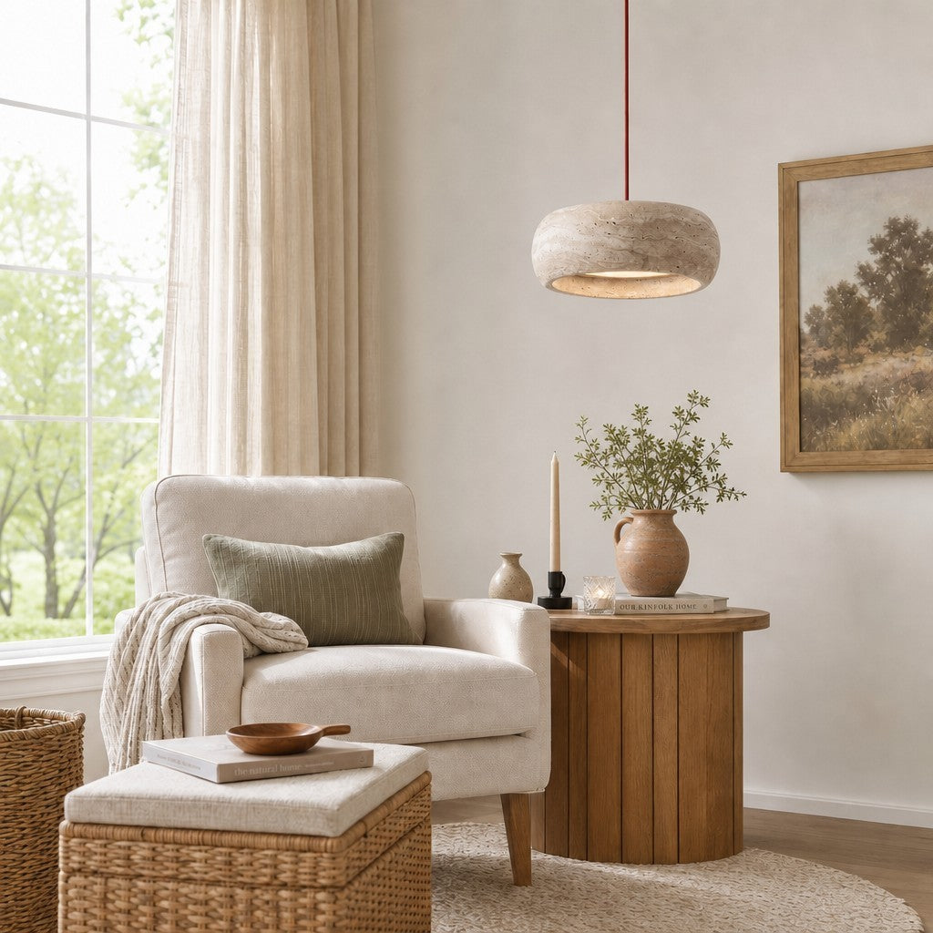 Veloria Scandinavian Travertine Round Pendant Light