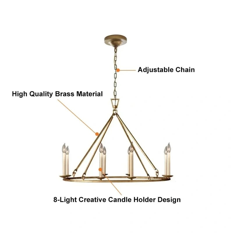 Jock French Gold Wagon Wheel Candle-Shaped Metal Chandelier
