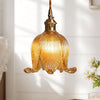 Fawen Retro Floral  Ribbed Glass Shade Pendant Light