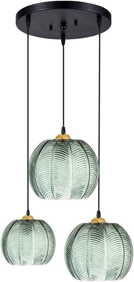 Yasmine Vintage Green Ribbed Glass Hanging Lamp