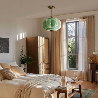 Elegant Eloise Scallop Milk Glass Semi-Flush Mount Ceiling Light - Vintage Brass Frame and Pumpkin Shape