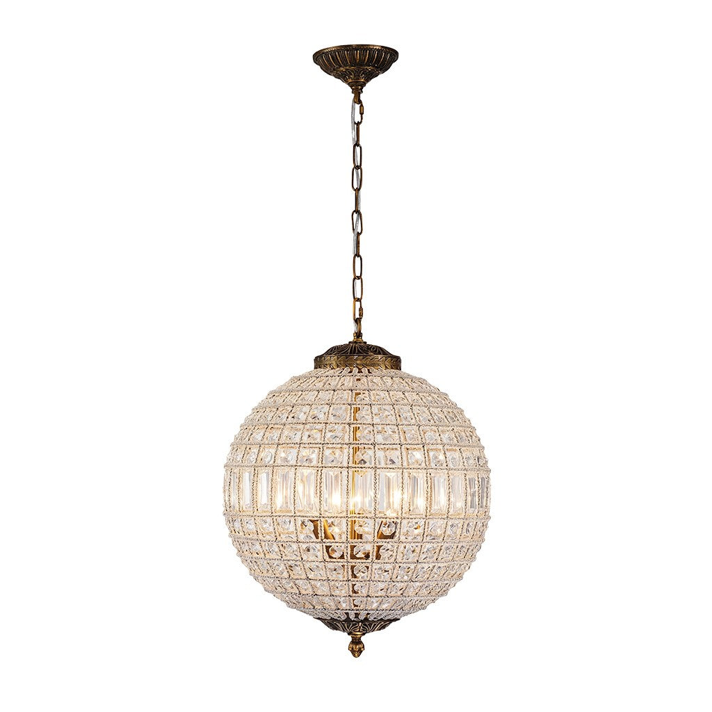 Dion Luxury French Antique Brass Crystal Globe Chandelier