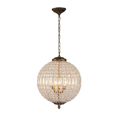 Dion Luxury French Antique Brass Crystal Globe Chandelier