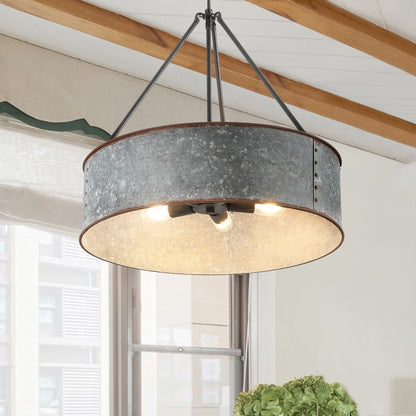 Bradley Industrial Distressed Metal Drum Shade Chandelier
