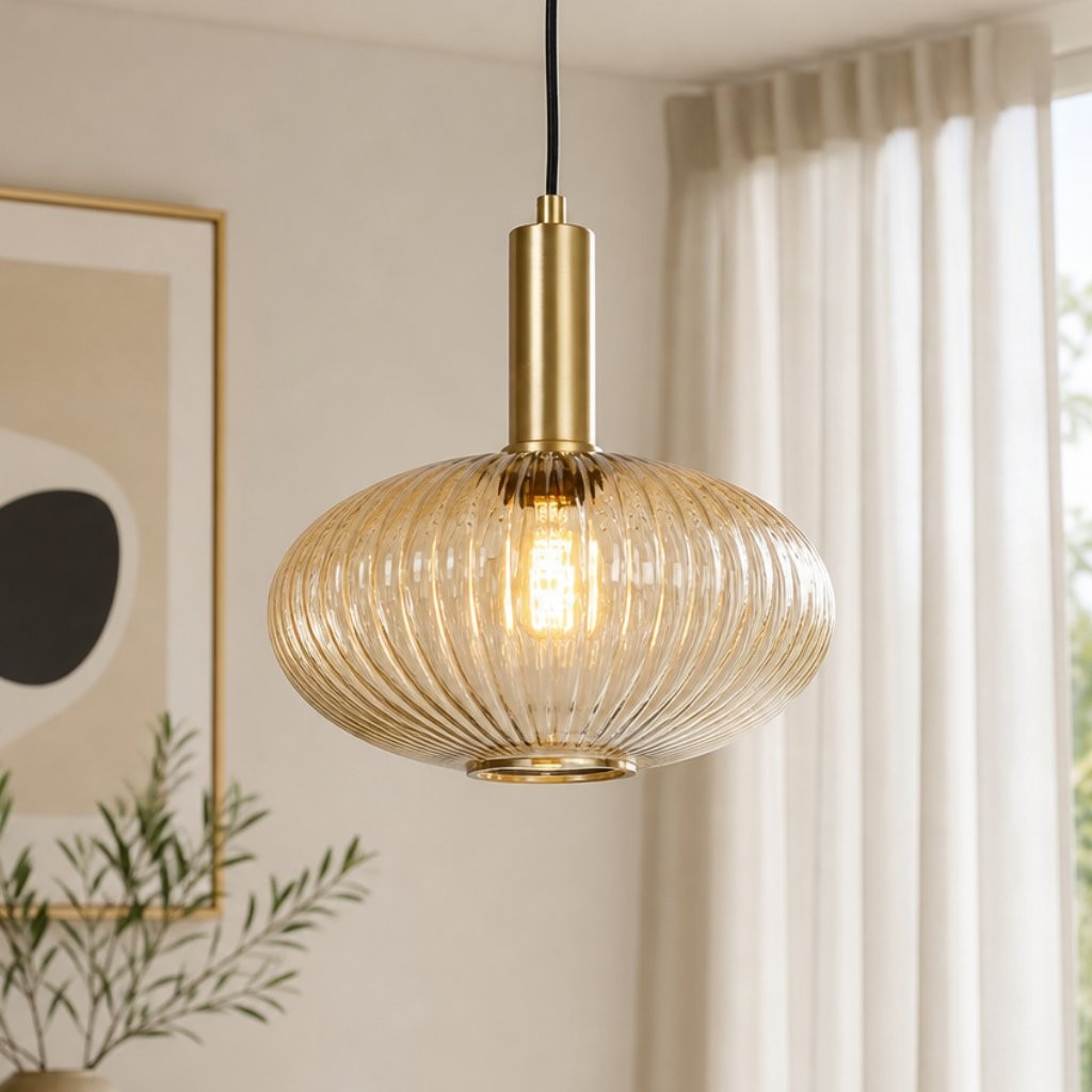 Zarek Lantern Shape Vertical Striped Stained Glass Pendant Light