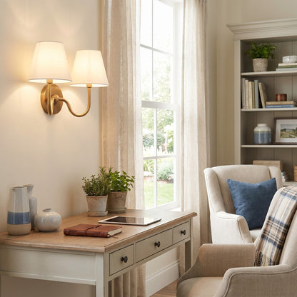 Stefania Rustic White Pleated Fabric Shade Sconce