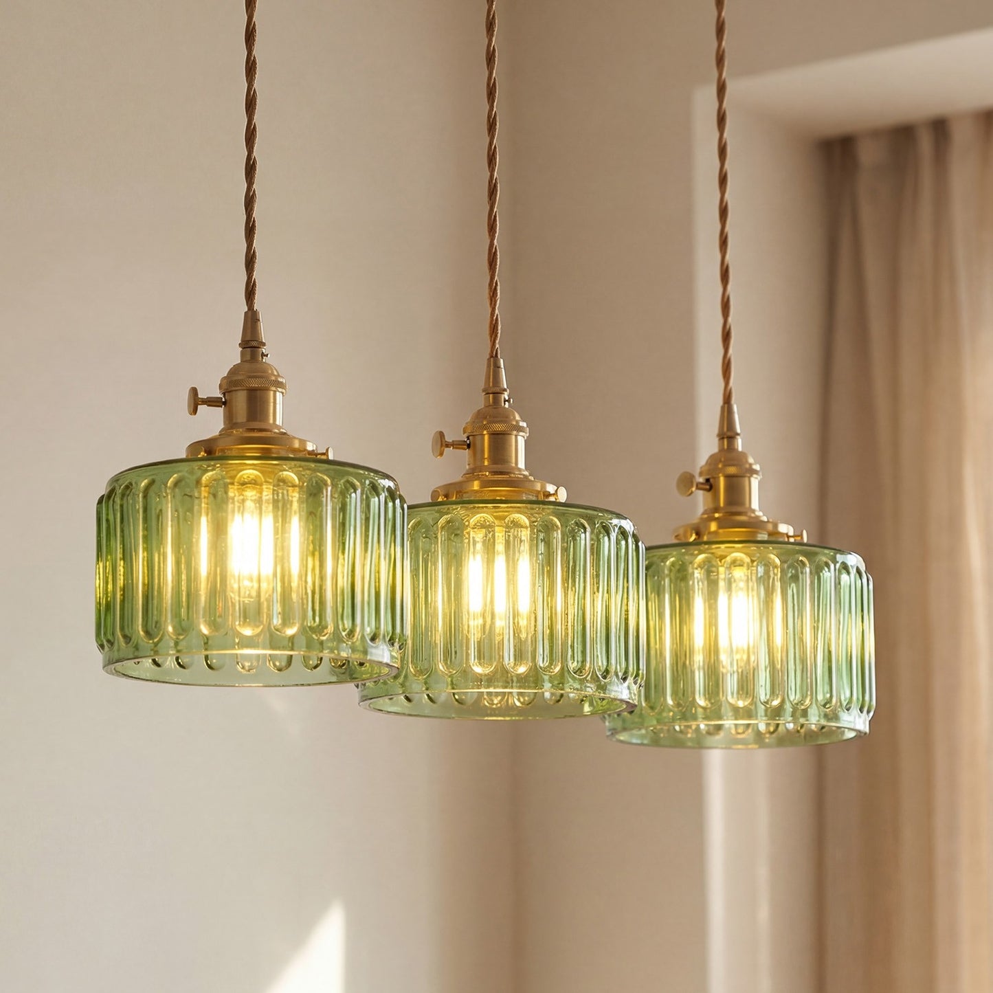 Zavier Vintage Cylinder Wave Pattern Glass Shade Pendant Chandelier