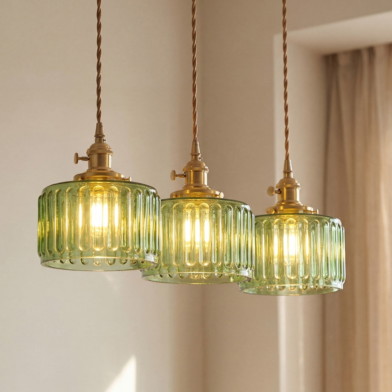 Zavier Vintage Cylinder Wave Pattern Glass Shade Pendant Chandelier