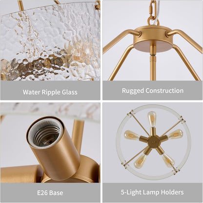 Elys Modern Water Corrugated Glass Drum Shade Pendant Light