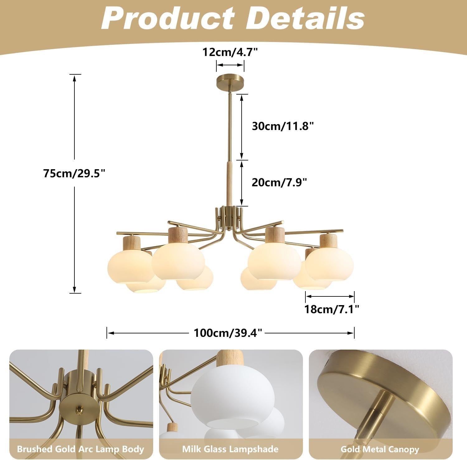 Jesper Gold Modern Frosted Glass Chandelier
