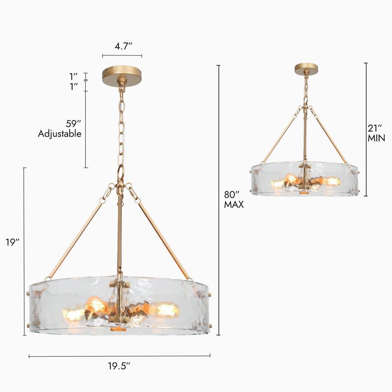 Vornix Modern 4 Light Gold Textured Glass Drum Pendant Light