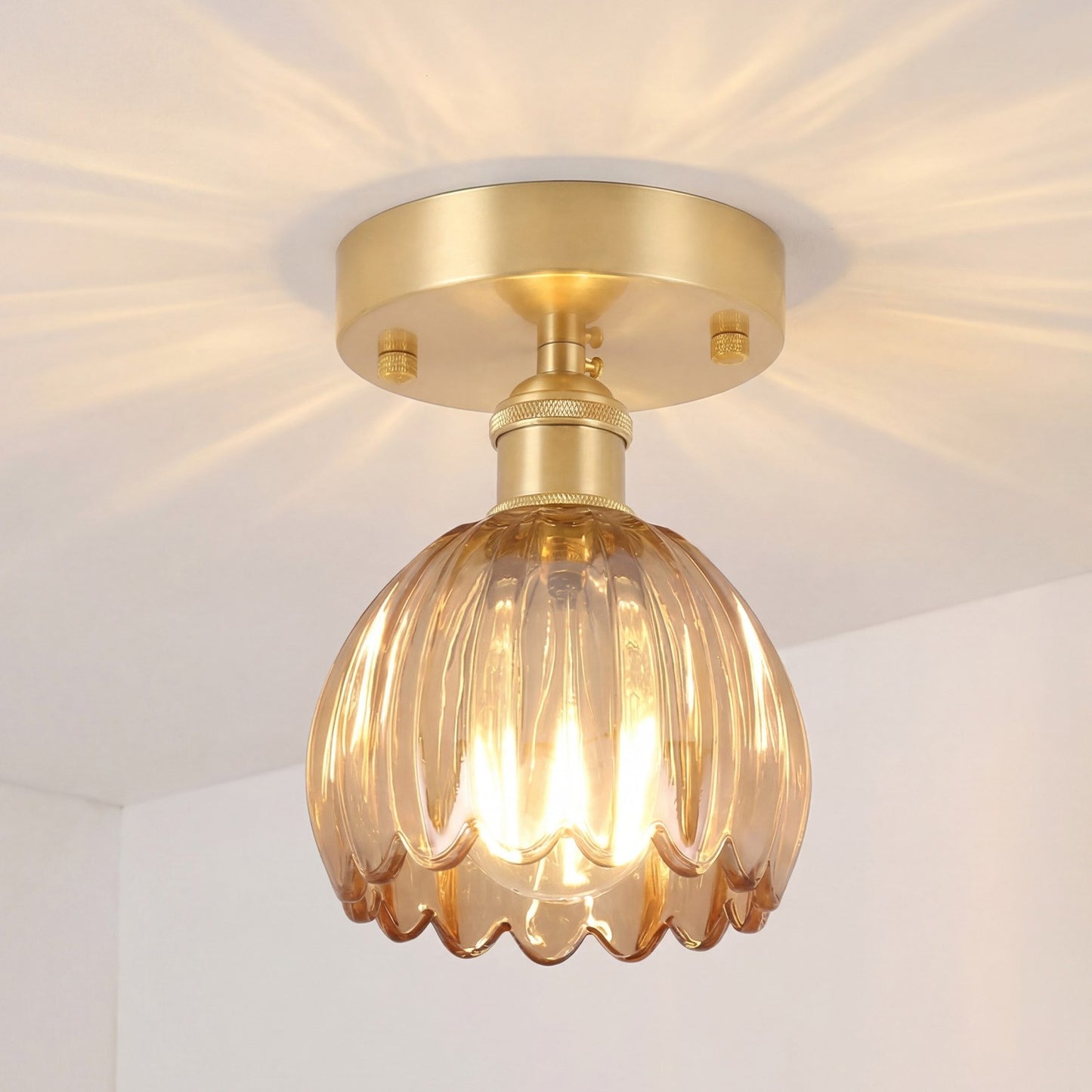Ozir Stained Glass Flush Mount Tulip Light