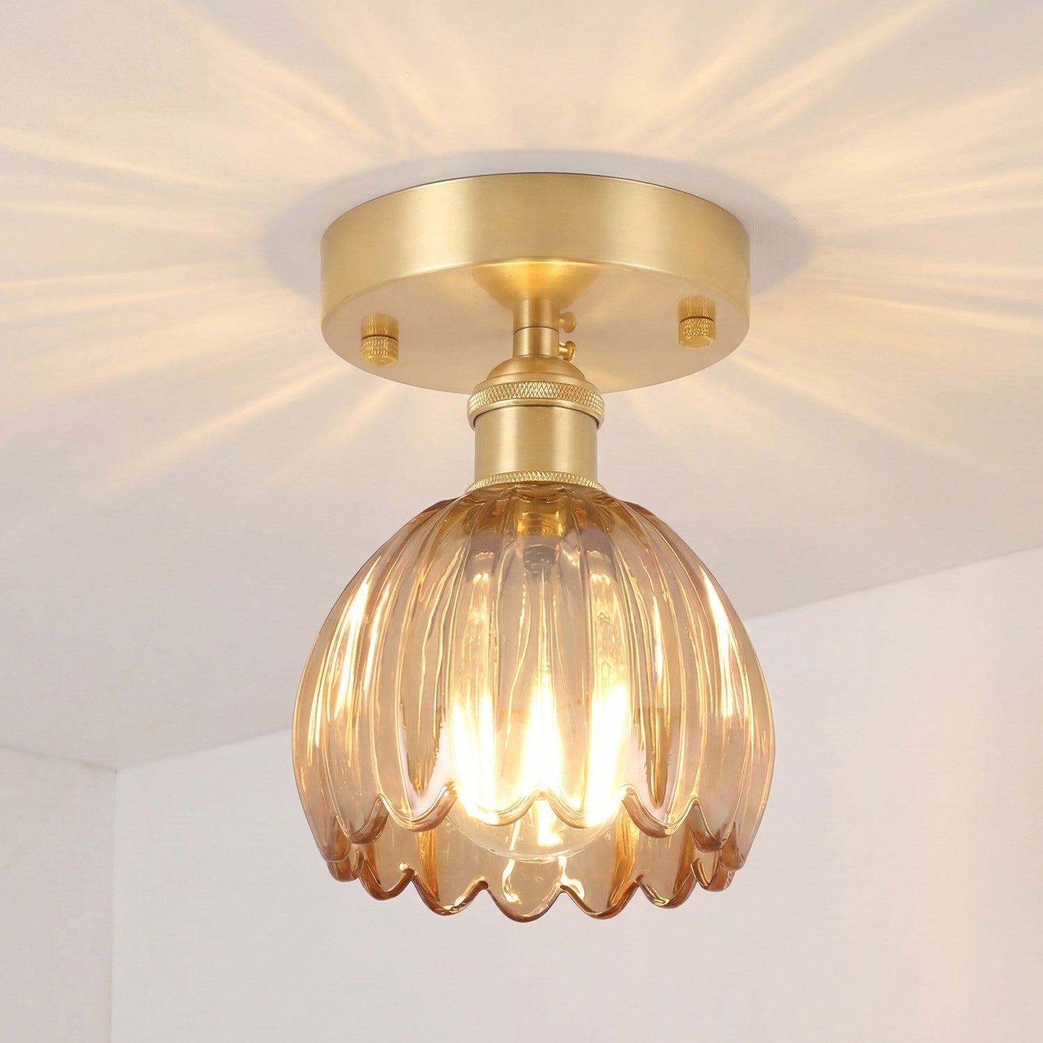 Ozir Stained Glass Flush Mount Tulip Light