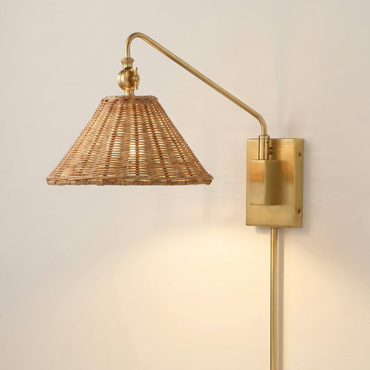 Novar Farmhouse Rattan Plug In Swing Arm Sconce（Set of 2）